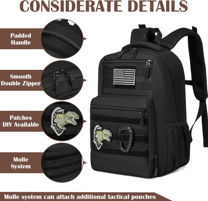SunForMorning Kids Tactical Backpack Army Molle Bookbag Military Boys Backpack for School, Outdoor, Camping, Black - Image 4